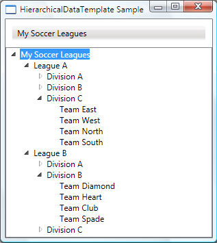 Schermata di esempio HierarchicalDataTemplate