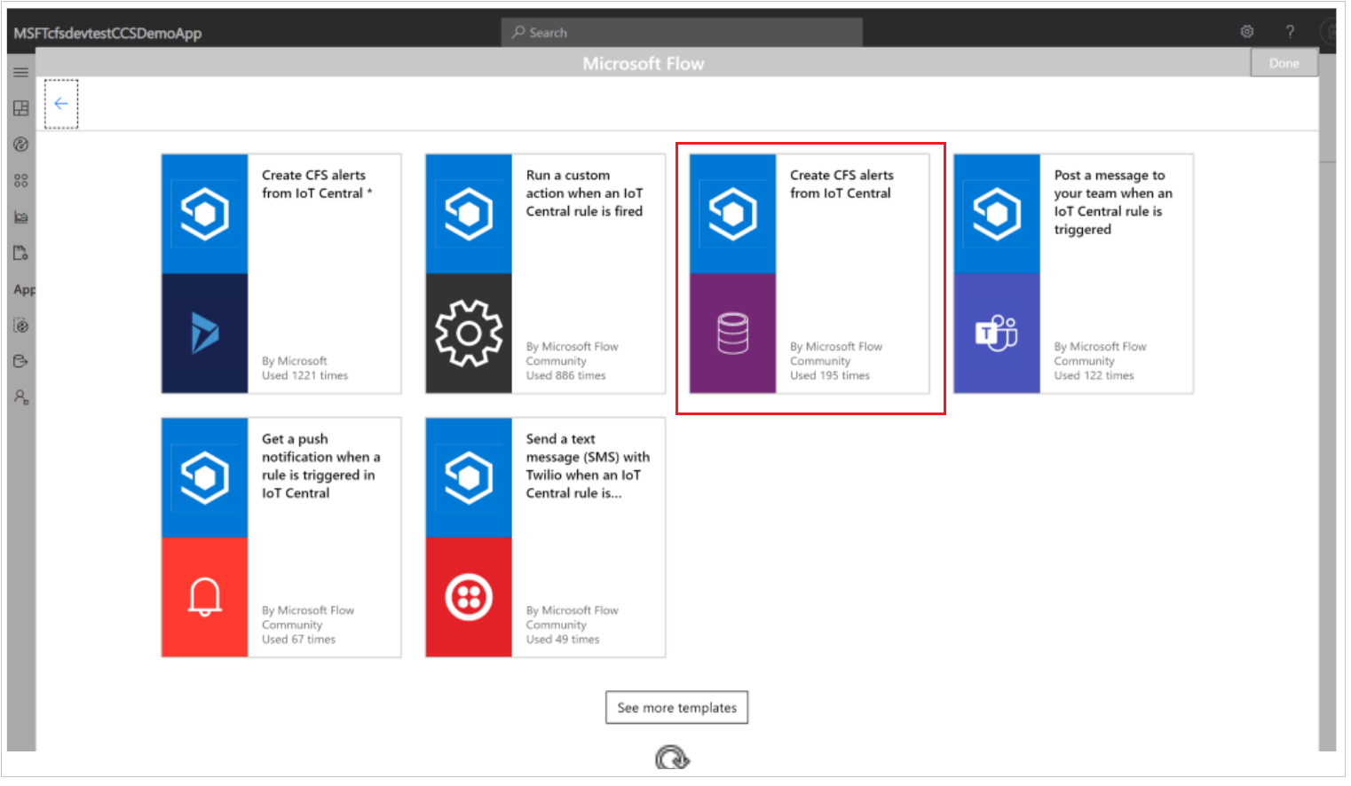 Screenshot della pagina dei modelli Power Automate.