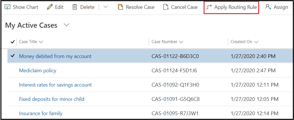 Screenshot dell'applicazione di un set di regole di routing.