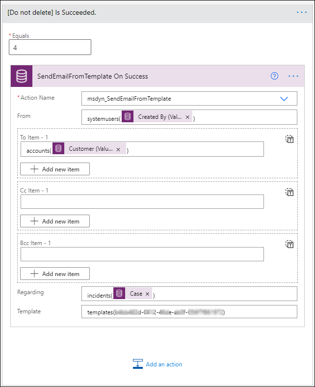 Azione configurata in Power Automate.