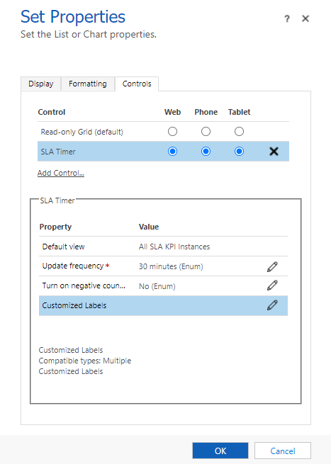 Opzione etichetta personalizzata con timer per contratto di servizio