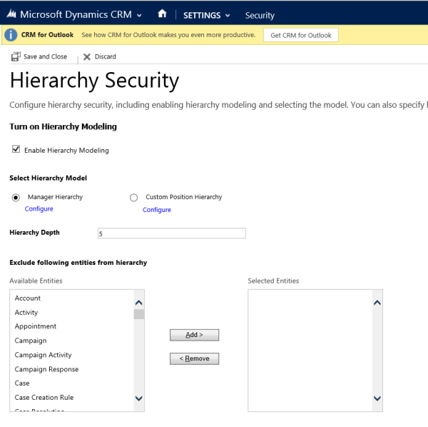 Configurare la sicurezza gerarchica del responsabile in Dynamics 365 for Customer Engagement.