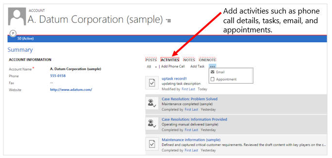 Aggiungere impegni in Dynamics 365 Customer Engagement (on-premises).