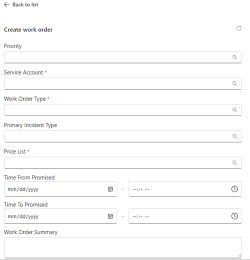 Screenshot di Crea un ordine di lavoro in Field Service Teams