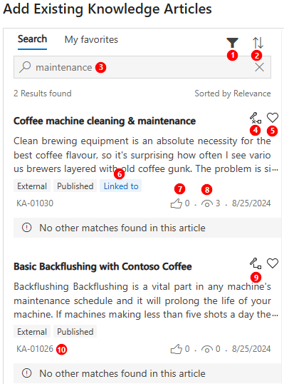 Screenshot che mostra una ricerca di un articolo della Knowledge Base.
