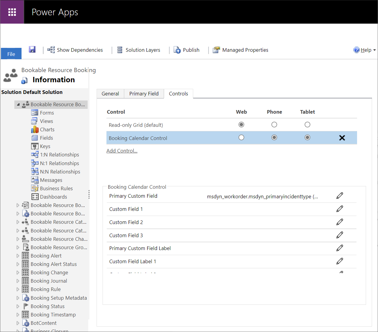 Modifica delle proprietà del controllo Calendario prenotazioni in Power Apps.