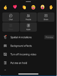 Screenshot di Teams su un telefono cellulare che mostra la selezione di Annotazioni spaziali