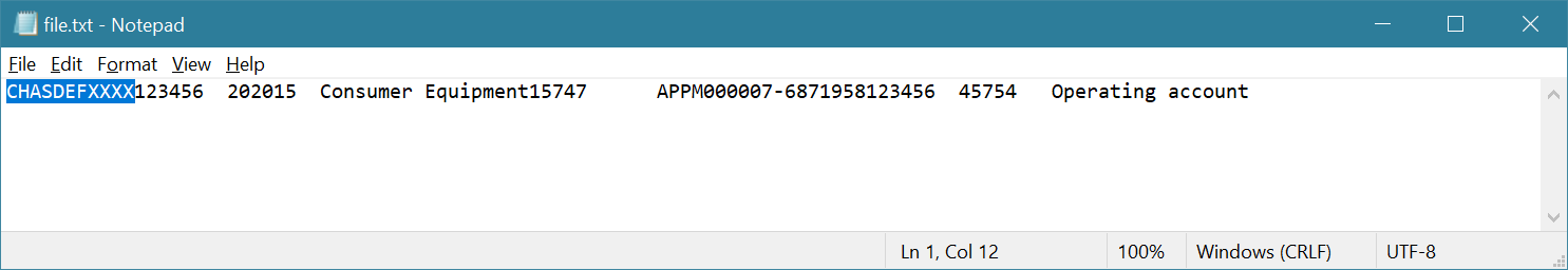 File di pagamento in formato TXT utilizzato per elaborare il pagamento del fornitore utilizzando un formato ER riassegnato.