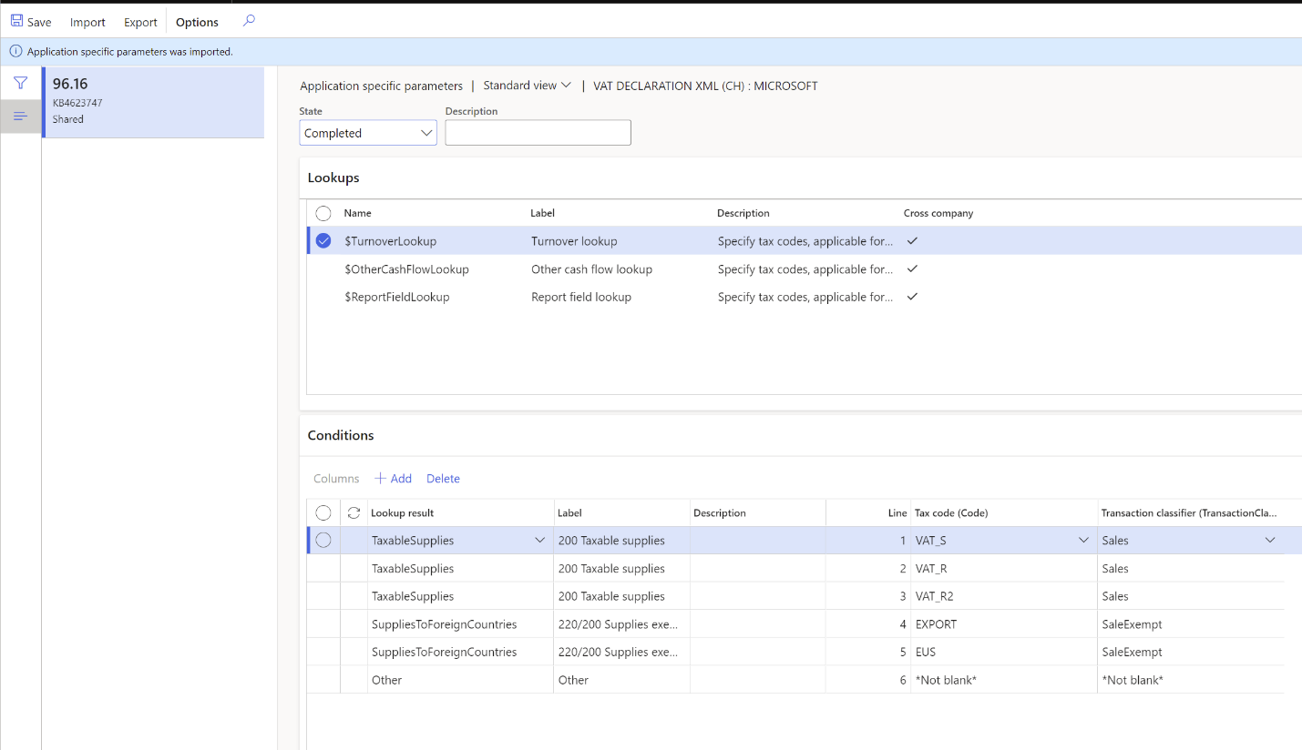 Pagina Parametri specifici dell'applicazione per Ricerca fatturato.