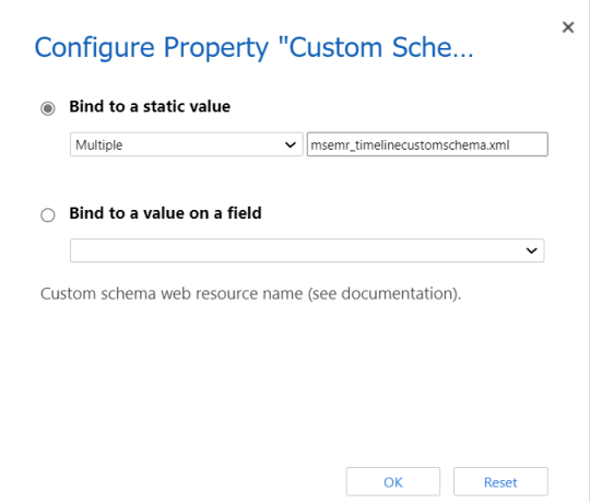 Screenshot che mostra la configurazione della proprietà XML dello schema personalizzato.