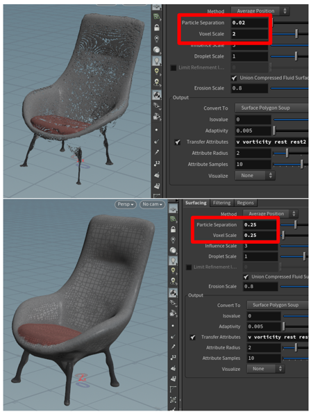 Dispositivi di scorrimento Particle Separation e Voxel Scale.