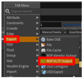 Comando ROP GLTF Output.