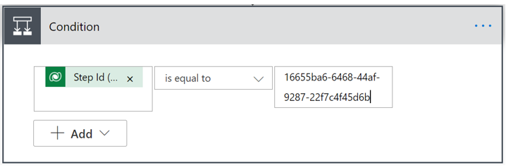 Condizione compilata con il campo ID passaggio contenente un ID passaggio di esempio.