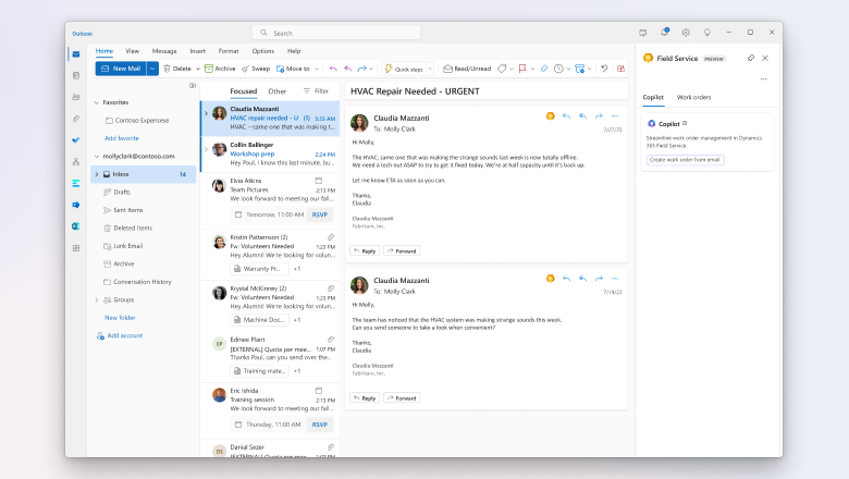 Crea un ordine di lavoro con l'IA in Outlook.