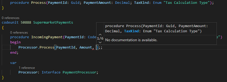 Esempio di IntelliSense che assegna la priorità al miglior overload per la funzione durante la digitazione