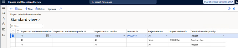 Esempio di screenshot di una tabella di configurazione che decide come impostare le dimensioni come predefinite. 