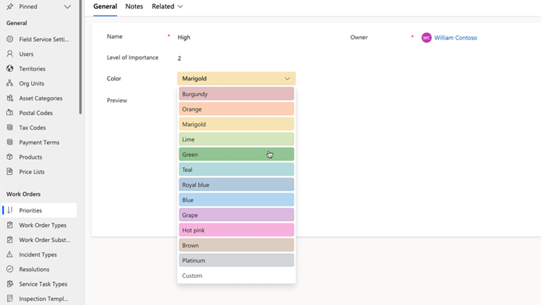 Selezione colori migliorata per il campo prioritario