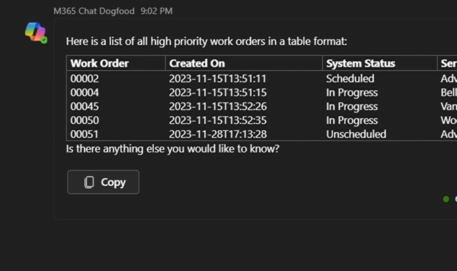 Microsoft Copilot con il plug-in Field Service