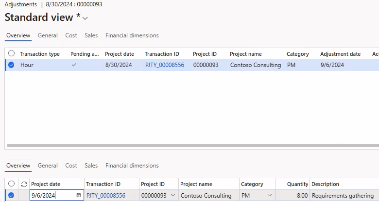 Screenshot che mostra il modulo di rettifica con il campo della data del progetto modificabile.