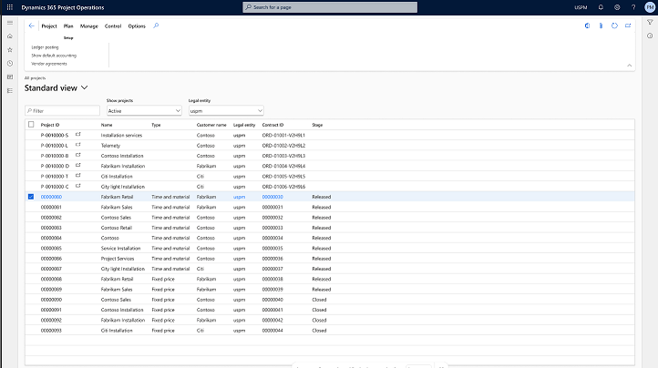 Screenshot del modulo di tutti i progetti con progetti di entrambi i tipi di distribuzione.