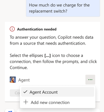 Screenshot della richiesta di autenticazione dell'agente in Copilot per Customer Service.