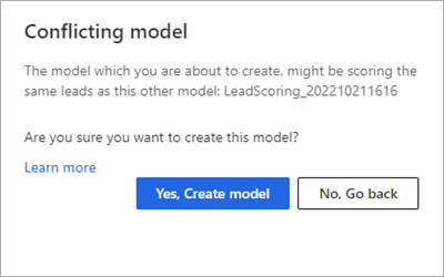 Screenshot dell'avviso visualizzato quando un nuovo modello entra in conflitto con uno esistente.