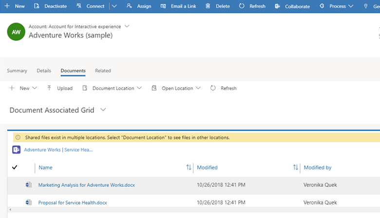 Gestione dei documenti di app di Dynamics 365 in Teams.