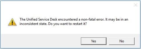 Finestra di dialogo di eccezione non irreversibile di Unified Service Desk.