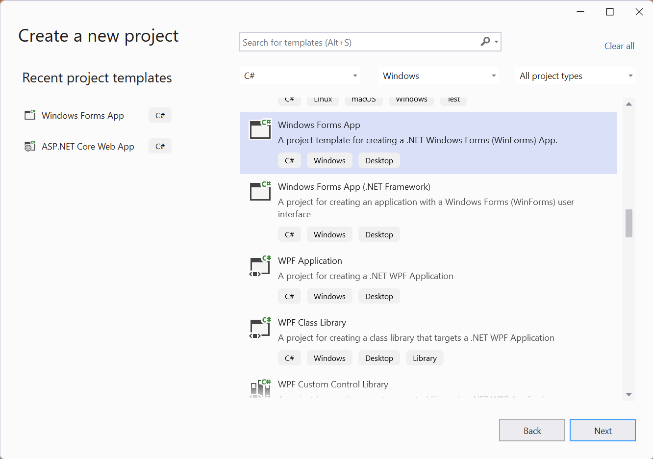 Creare un nuovo progetto di Windows Form