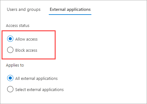 Screenshot che mostra lo stato di accesso delle applicazioni per la collaborazione B2B.