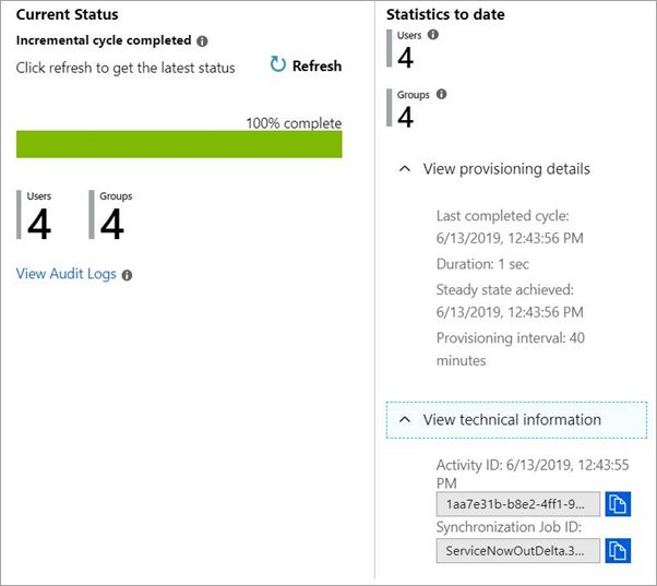 Indicatore di stato della pagina di provisioning