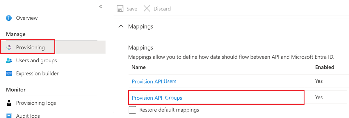 L'esempio illustra ServiceNow con oggetti gruppo e utente di cui è stato effettuato il provisioning