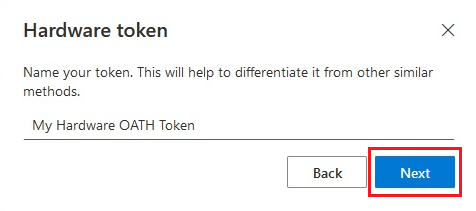 Screenshot di come aggiungere un nome descrittivo per un token OATH hardware.