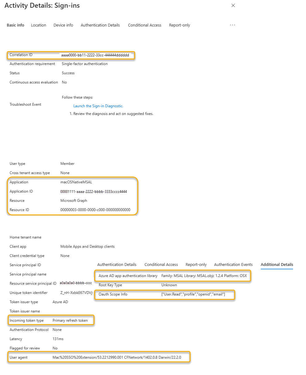 Screenshot che mostra la richiesta di accesso automatico di Microsoft Entra usando il plug-in Enterprise SSO Broker.