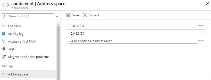 Aggiungere un altro intervallo di indirizzi IP di rete virtuale nell'interfaccia di amministrazione di Microsoft Entra