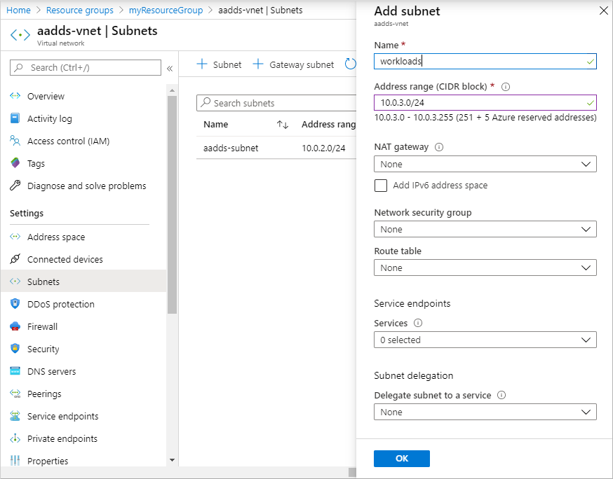 Aggiungere una subnet di rete virtuale nell'interfaccia di amministrazione di Microsoft Entra