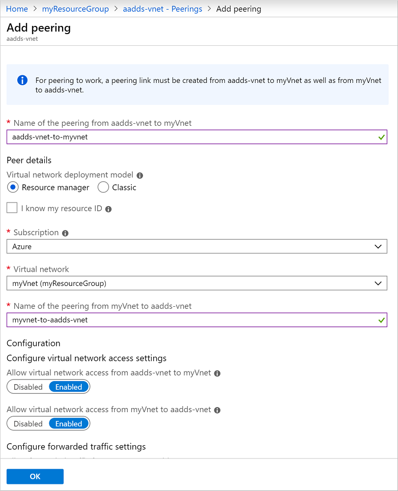 Configurare un peering di rete virtuale nell'interfaccia di amministrazione di Microsoft Entra