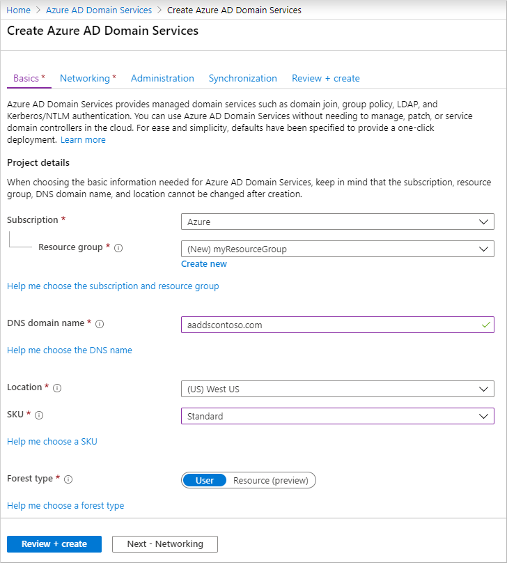 Configurare le impostazioni di base per un dominio gestito di Microsoft Entra Domain Services