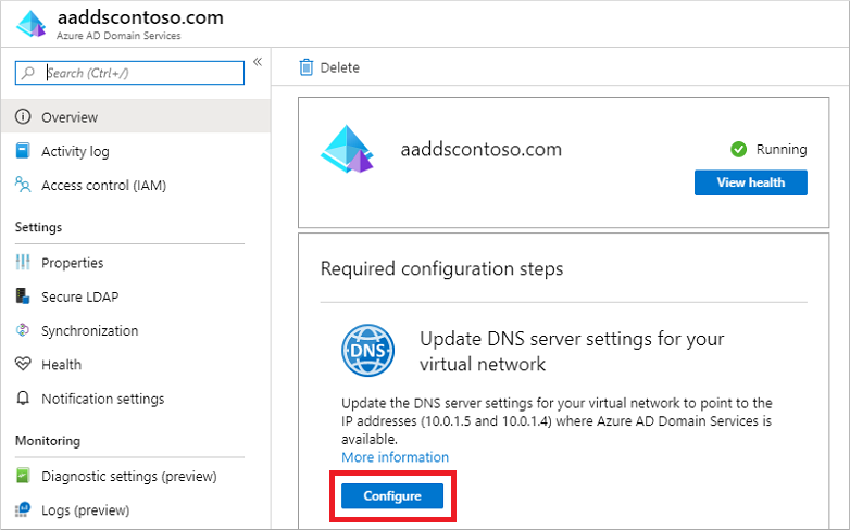 Configurare le impostazioni DNS per la rete virtuale con gli indirizzi IP di Microsoft Entra Domain Services