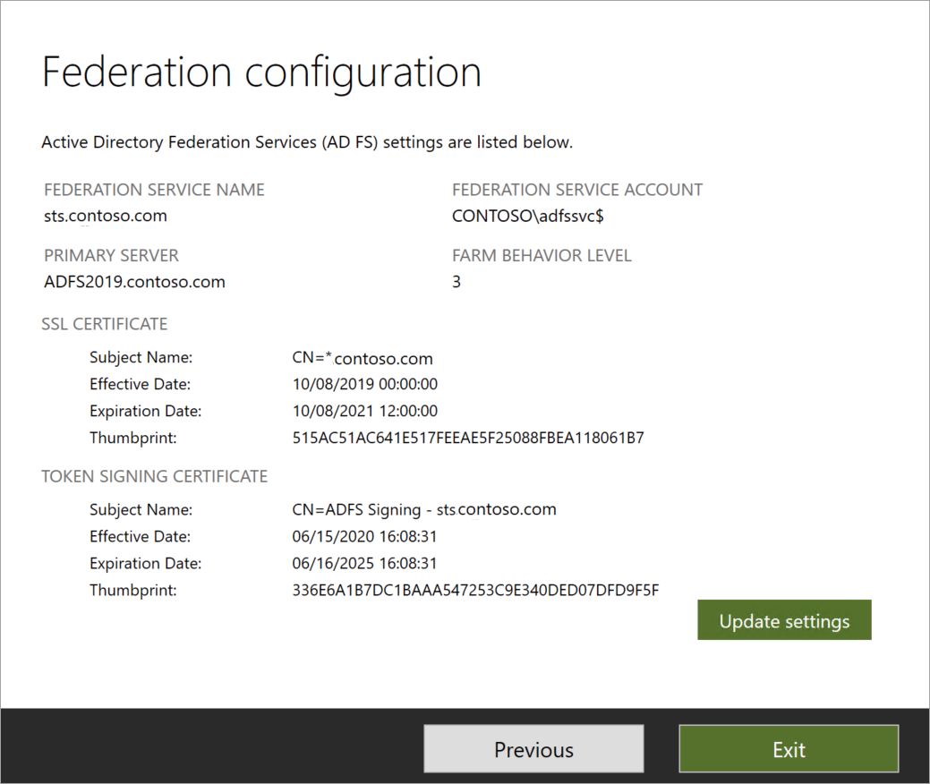 Visualizzare la configurazione di AD FS