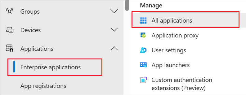 Pannello delle applicazioni aziendali