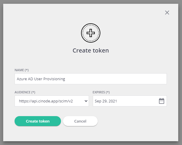 Pulsante Create token