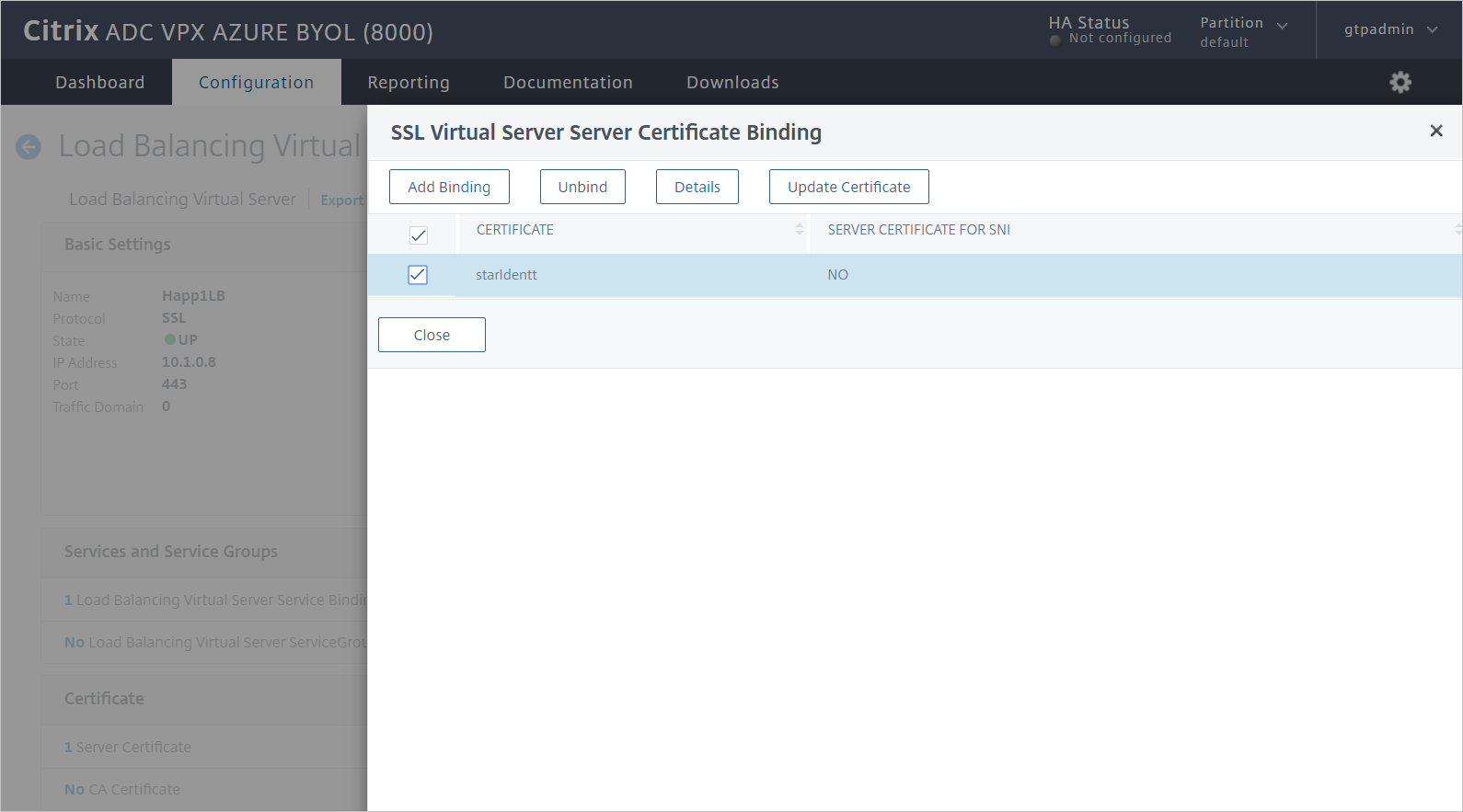 Screenshot di Citrix ADC SAML Connector per la configurazione di Microsoft Entra - Verificare il certificato.