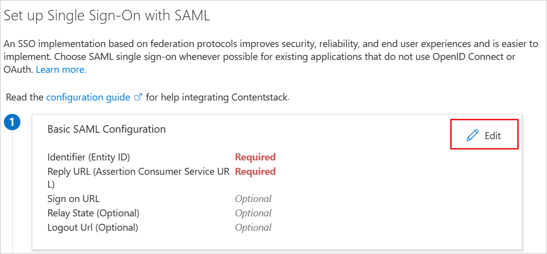 Lo screenshot mostra come modificare la configurazione SAML di base.