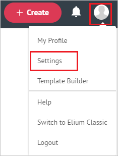 Voce di menu Settings in Elium