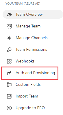 Screenshot di un menu nel sito Web flock. L'elemento di autenticazione e provisioning è evidenziato.