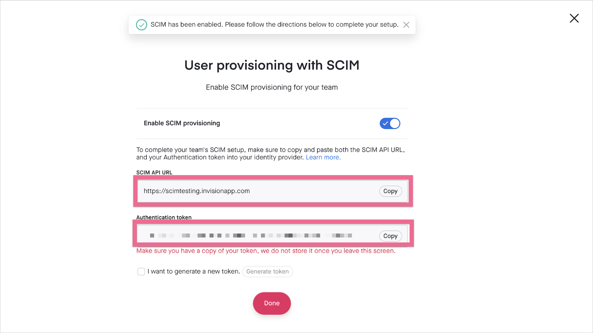 Token di accesso SCIM