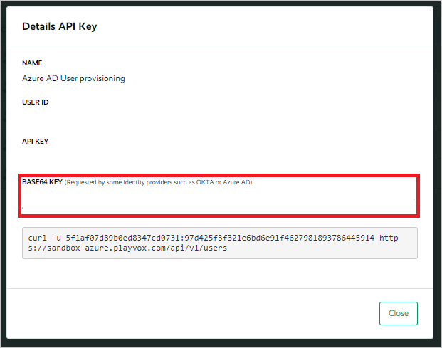 Screenshot della finestra di messaggio Details API Key con il valore BA edizione Standard 64 KEY evidenziato.