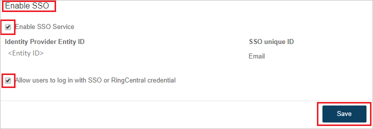 Screenshot che mostra la sezione Enable SSO in cui è possibile completare la configurazione.