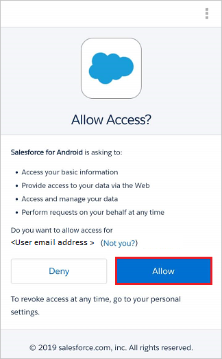 App per dispositivi mobili Salesforce - Allow Access